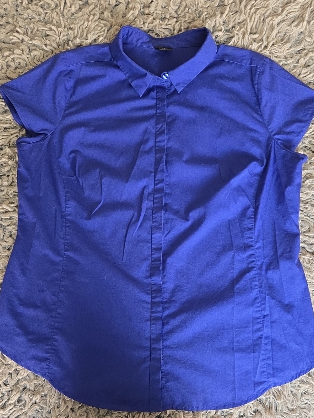 Worthington Women's Short Sleeve Bluish Purple Button Down Blouse